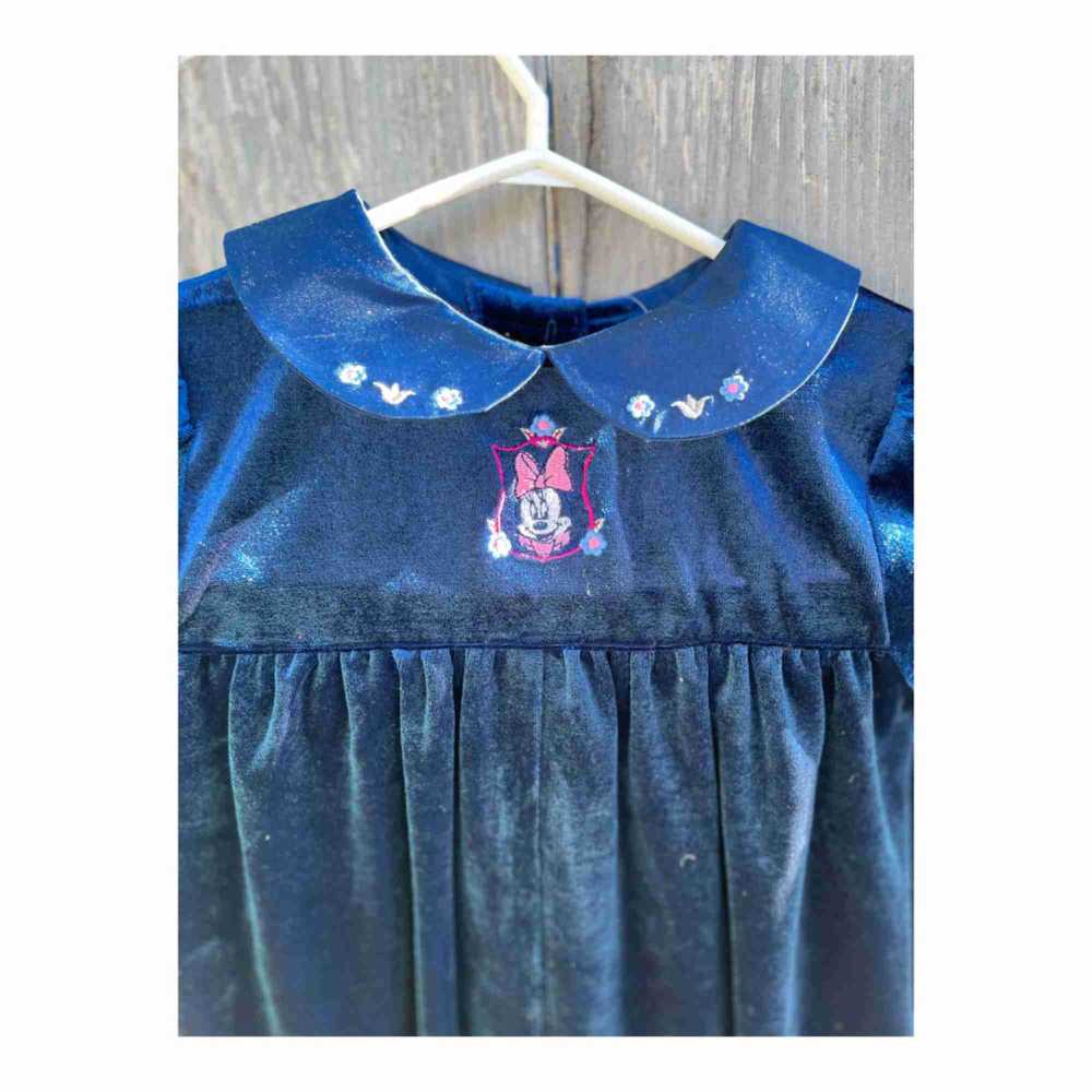 Disney Blue Velvet Romper Embroidery Minnie Mouse… - image 2