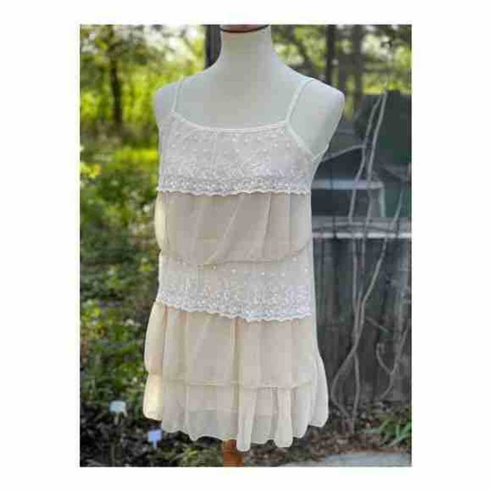 Vintage Ivory Tiered Ruffle Lace Camisole Tank To… - image 1