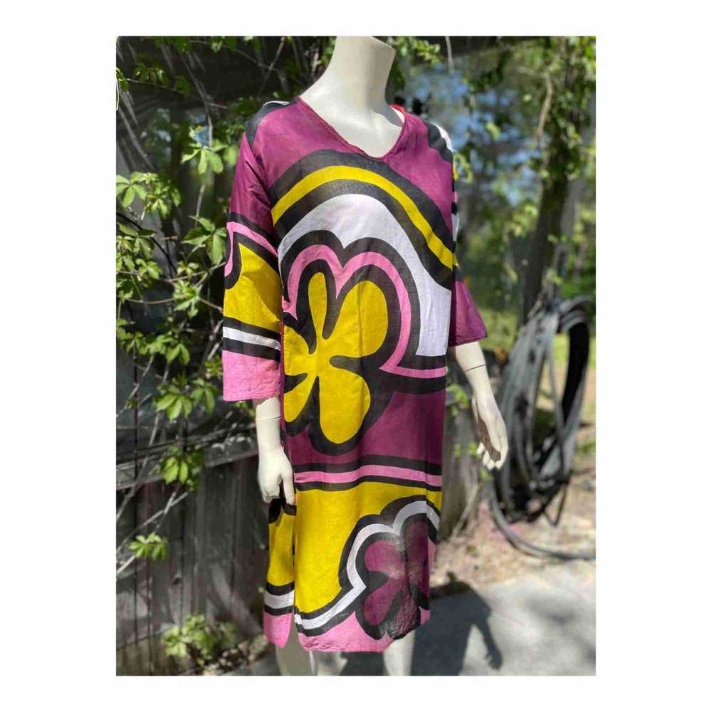 Vintage Sheer Funky Tunic Dress Floral Color Bloc… - image 11