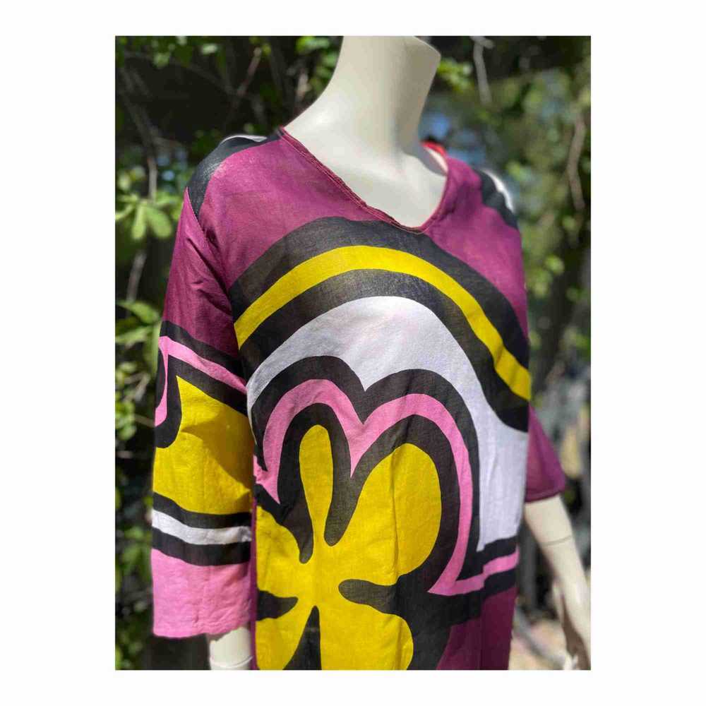 Vintage Sheer Funky Tunic Dress Floral Color Bloc… - image 12