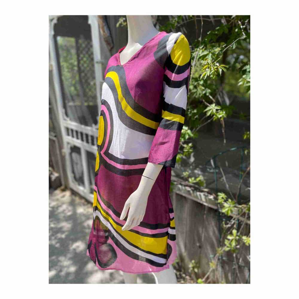 Vintage Sheer Funky Tunic Dress Floral Color Bloc… - image 2