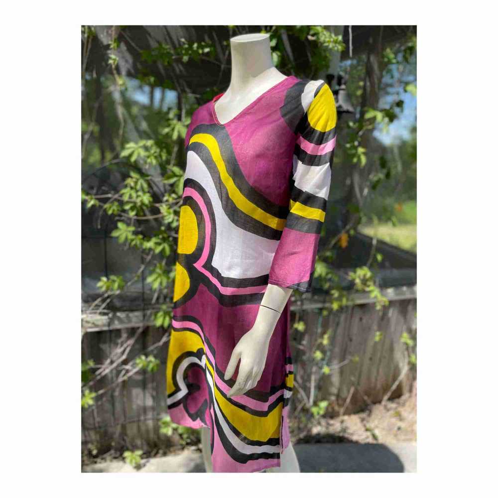 Vintage Sheer Funky Tunic Dress Floral Color Bloc… - image 8