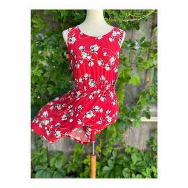 French Grey Red Floral Jersey Knit Tank Swing Dre… - image 1