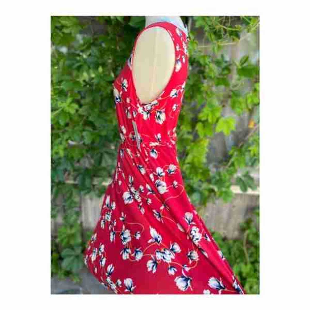 French Grey Red Floral Jersey Knit Tank Swing Dre… - image 3