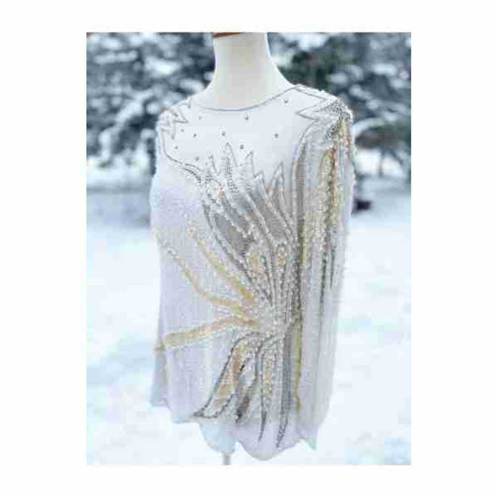 Vintage 80s Zimble Beaded Sequin Blouse 100% Silk… - image 11