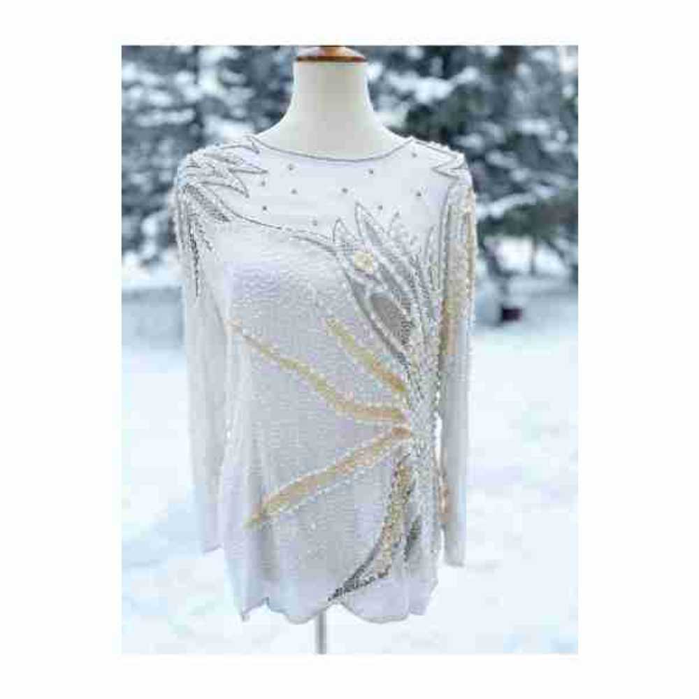 Vintage 80s Zimble Beaded Sequin Blouse 100% Silk… - image 12