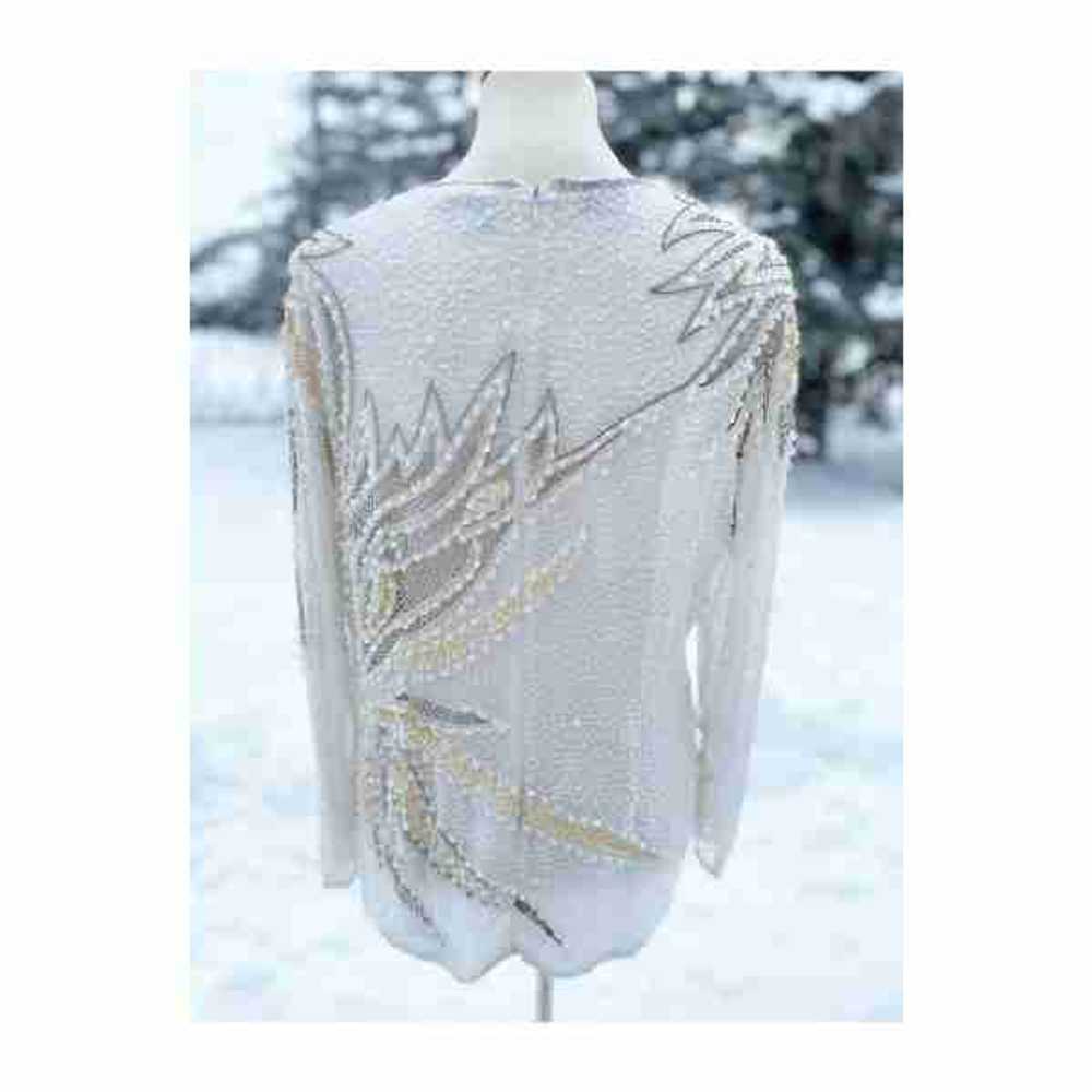 Vintage 80s Zimble Beaded Sequin Blouse 100% Silk… - image 8