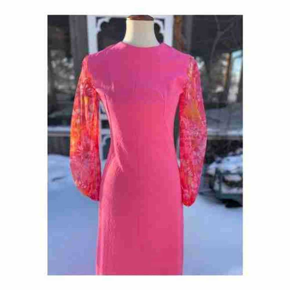 Vintage 70s Maxi Dress Hot Pink Sheer Floral Neon… - image 2