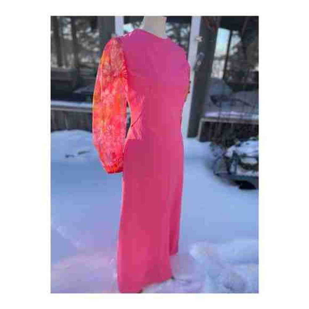 Vintage 70s Maxi Dress Hot Pink Sheer Floral Neon… - image 6