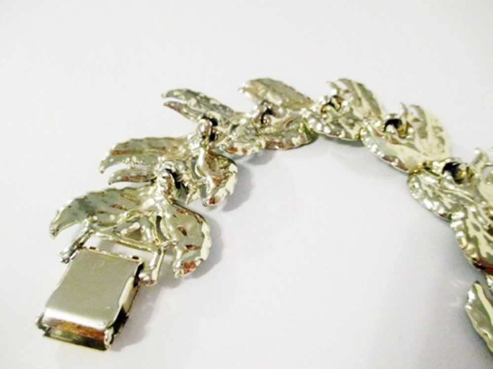 Vintage 1960s Metal Feather Bracelet With Silver … - image 6