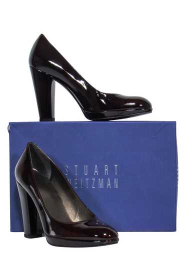 Stuart Weitzman - Maroon Rounded Toe Block Heel Pu