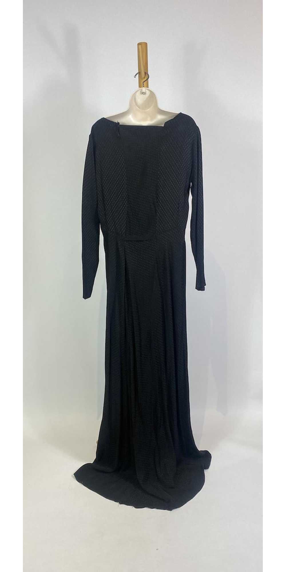 1930s Black Long Sleeve Cowl Neck Floor Length Go… - image 7