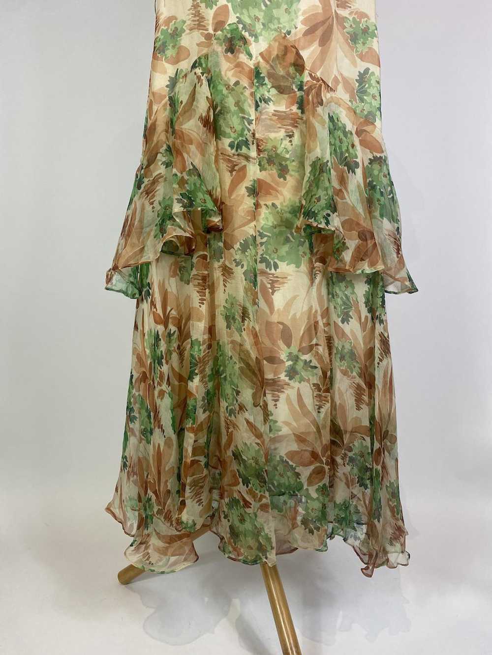 1930s Floral Print Silk Chiffon Ruffle Sleeve Dre… - image 4