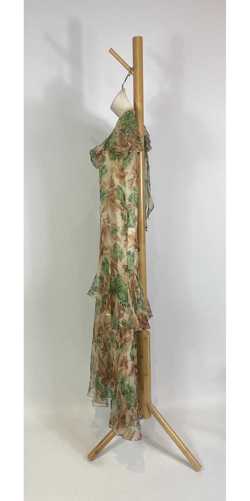 1930s Floral Print Silk Chiffon Ruffle Sleeve Dre… - image 7