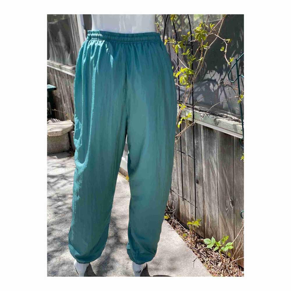 Vintage 80s 90s Track Pants Nylon Teal Lined Jogg… - image 10