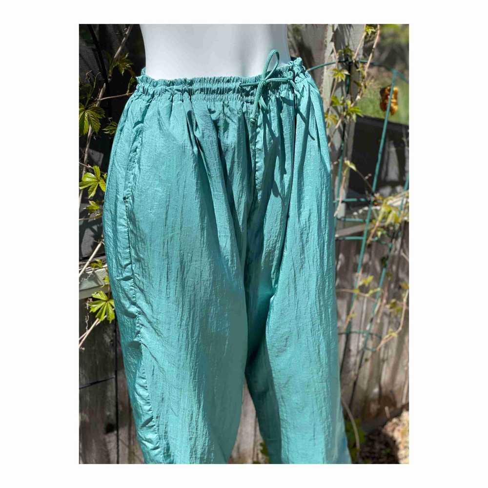 Vintage 80s 90s Track Pants Nylon Teal Lined Jogg… - image 5