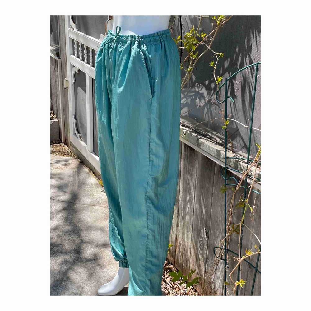 Vintage 80s 90s Track Pants Nylon Teal Lined Jogg… - image 7