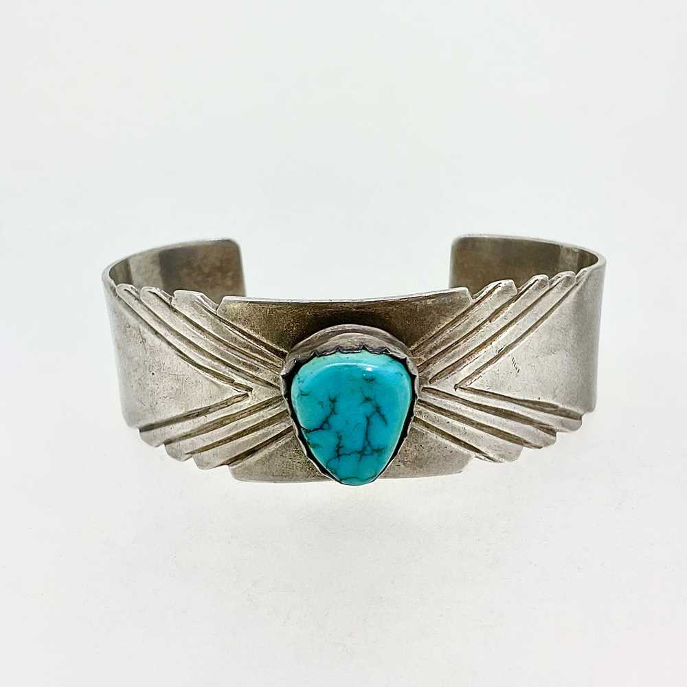 Sterling Silver and Turquoise Accented Cuff Brace… - image 1