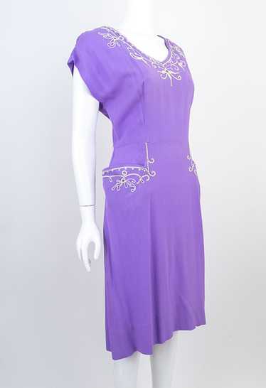 1940s Rayon Gabardine Embroidered Dress