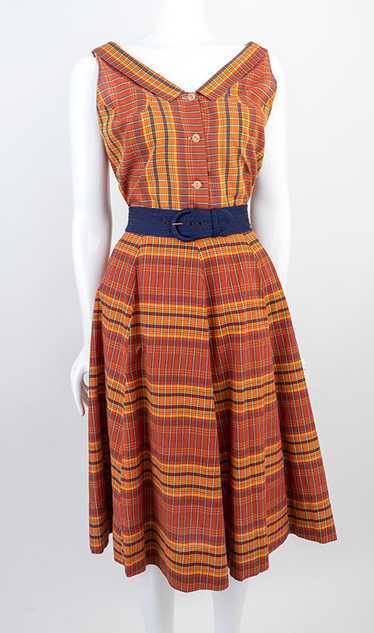 1950s 2 Piece Madras Plaid Sun Dress