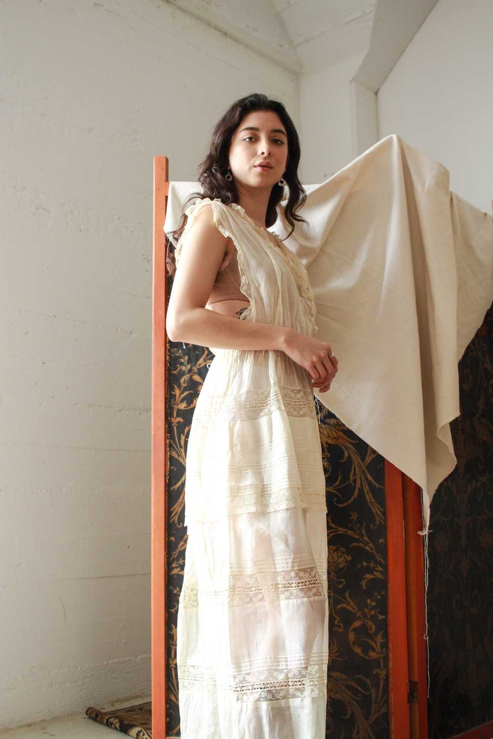 Edwardian Cotton Batiste Tiered Lace Dress - image 10