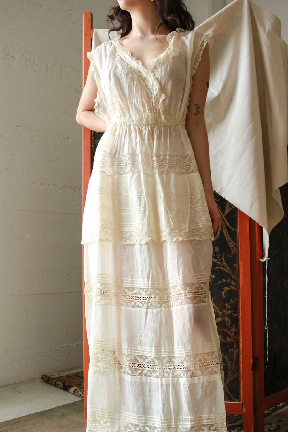 Edwardian Cotton Batiste Tiered Lace Dress - image 11