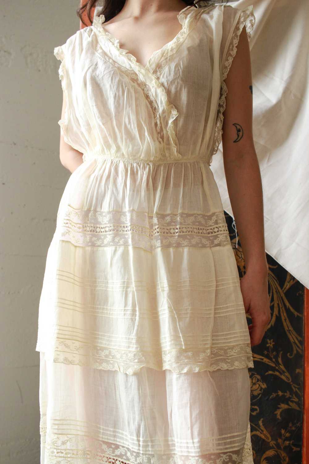 Edwardian Cotton Batiste Tiered Lace Dress - image 12