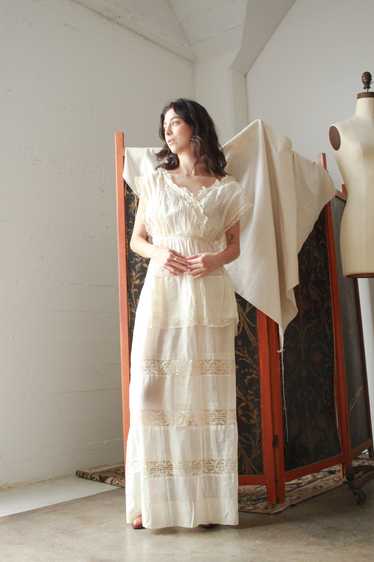 Edwardian Cotton Batiste Tiered Lace Dress - image 1