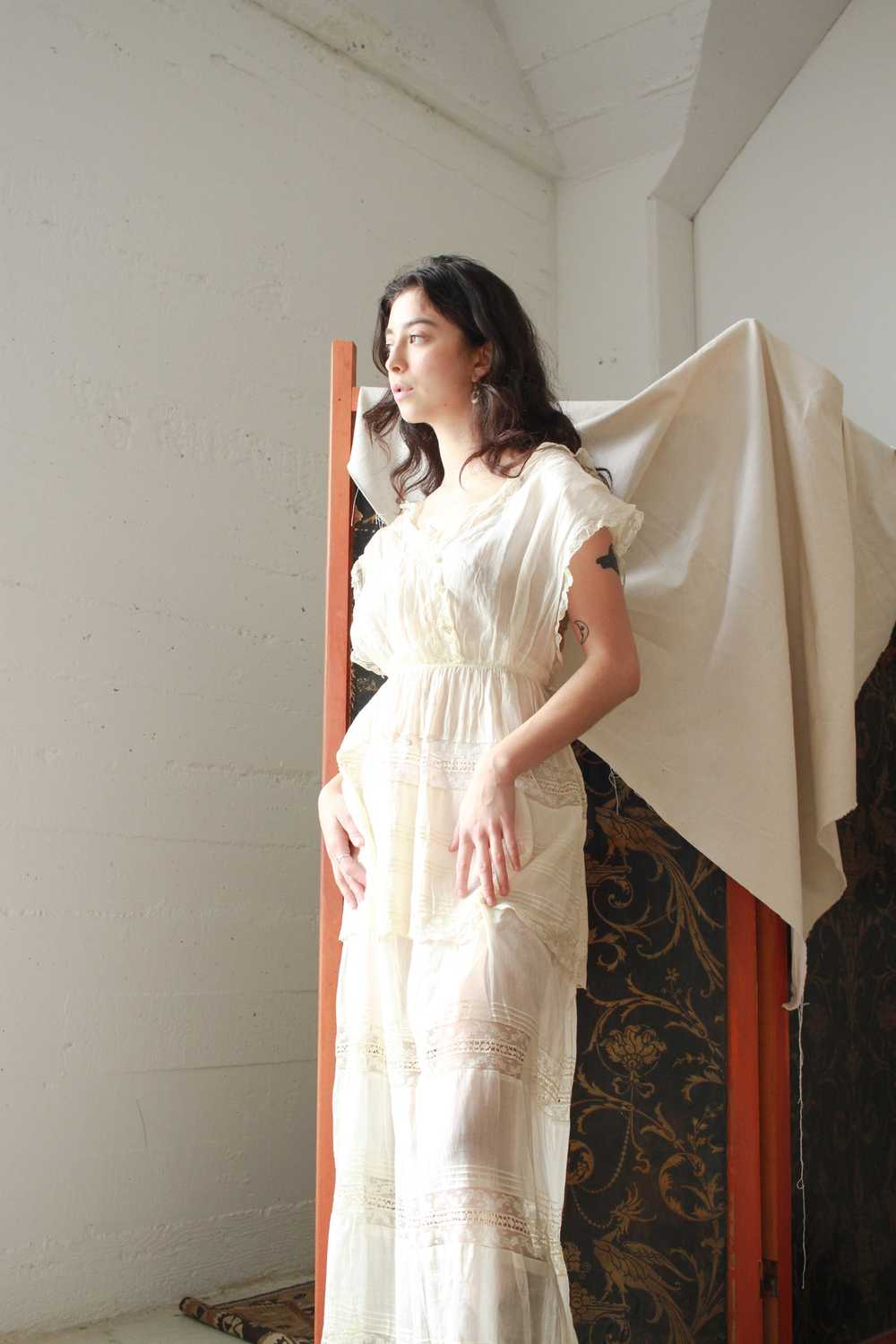 Edwardian Cotton Batiste Tiered Lace Dress - image 3