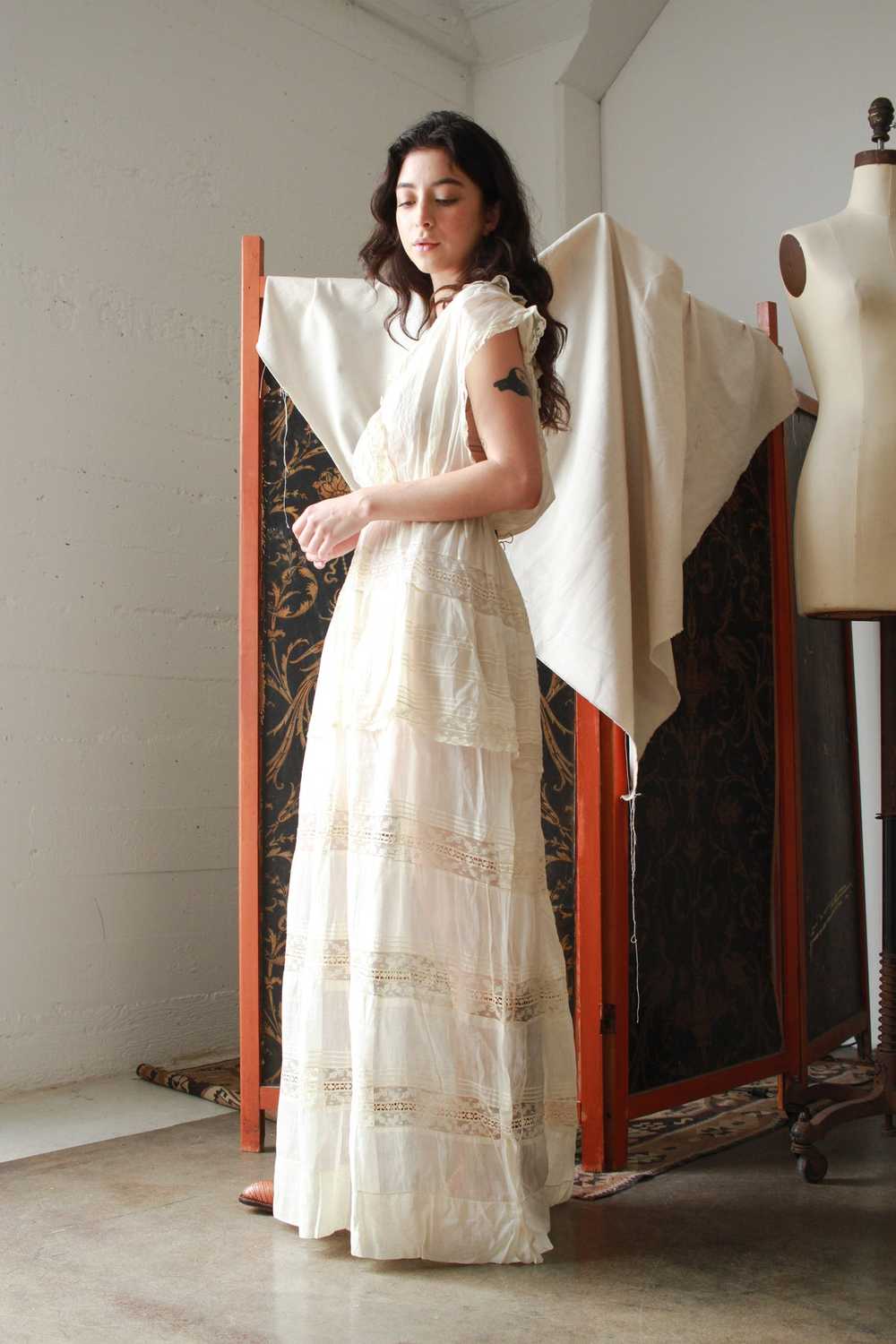 Edwardian Cotton Batiste Tiered Lace Dress - image 6