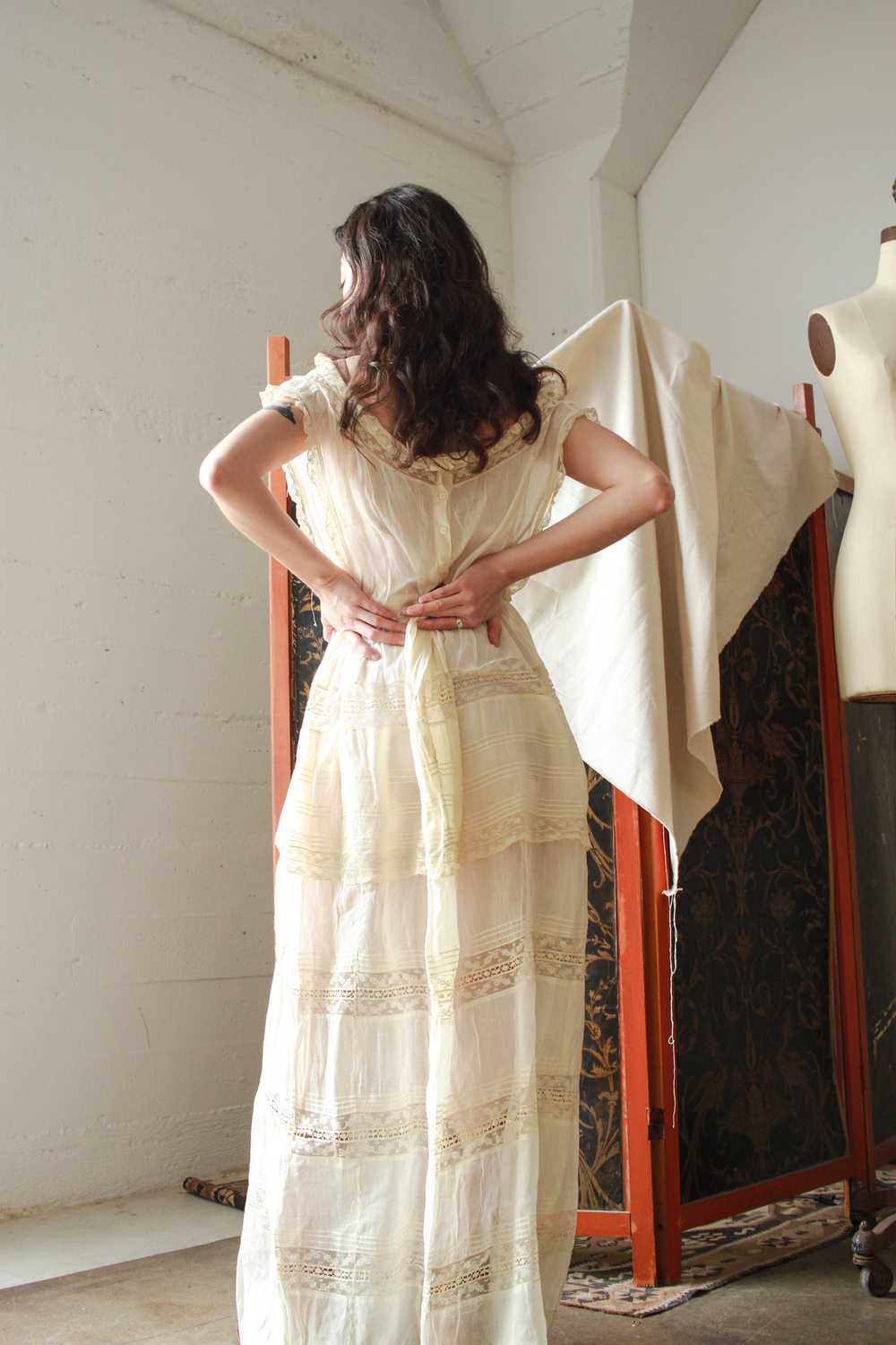 Edwardian Cotton Batiste Tiered Lace Dress - image 7