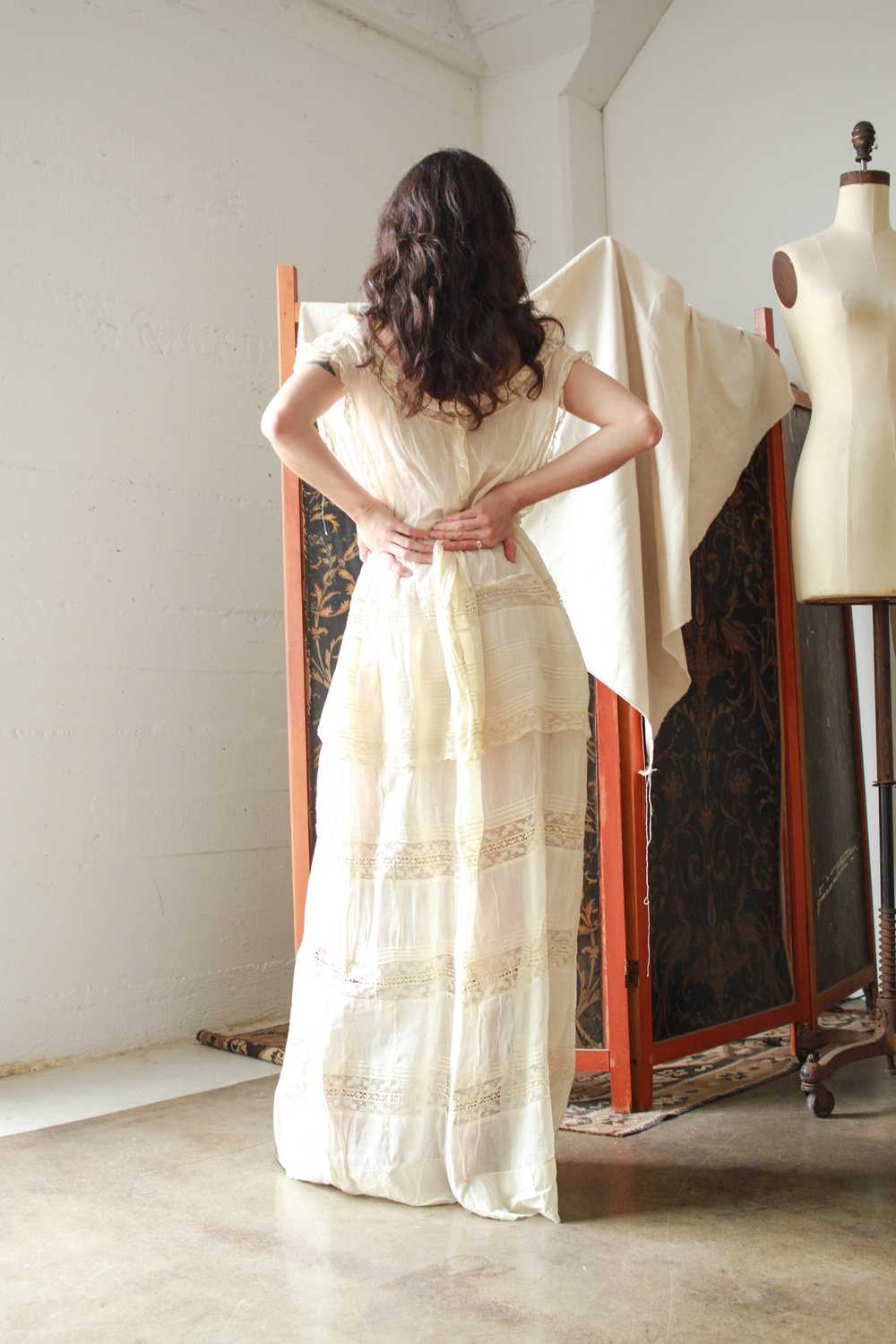 Edwardian Cotton Batiste Tiered Lace Dress - image 8