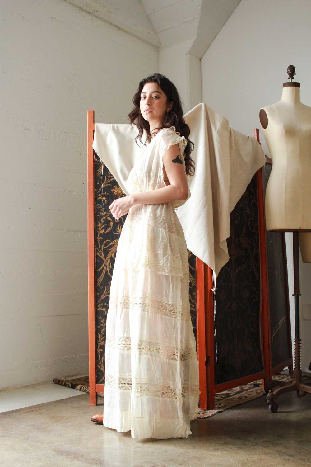 Edwardian Cotton Batiste Tiered Lace Dress - image 9