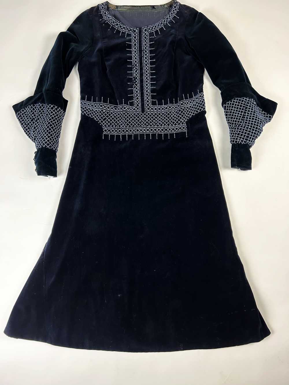 A Navy Velvet Sac Dress with glass beads embroide… - image 3