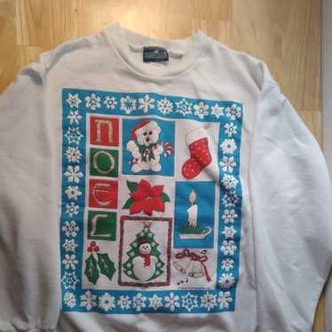 Vintage 80s 90s Ugly Christmas Sweatshirt Size Large Grandma Style Puffy  NOEL