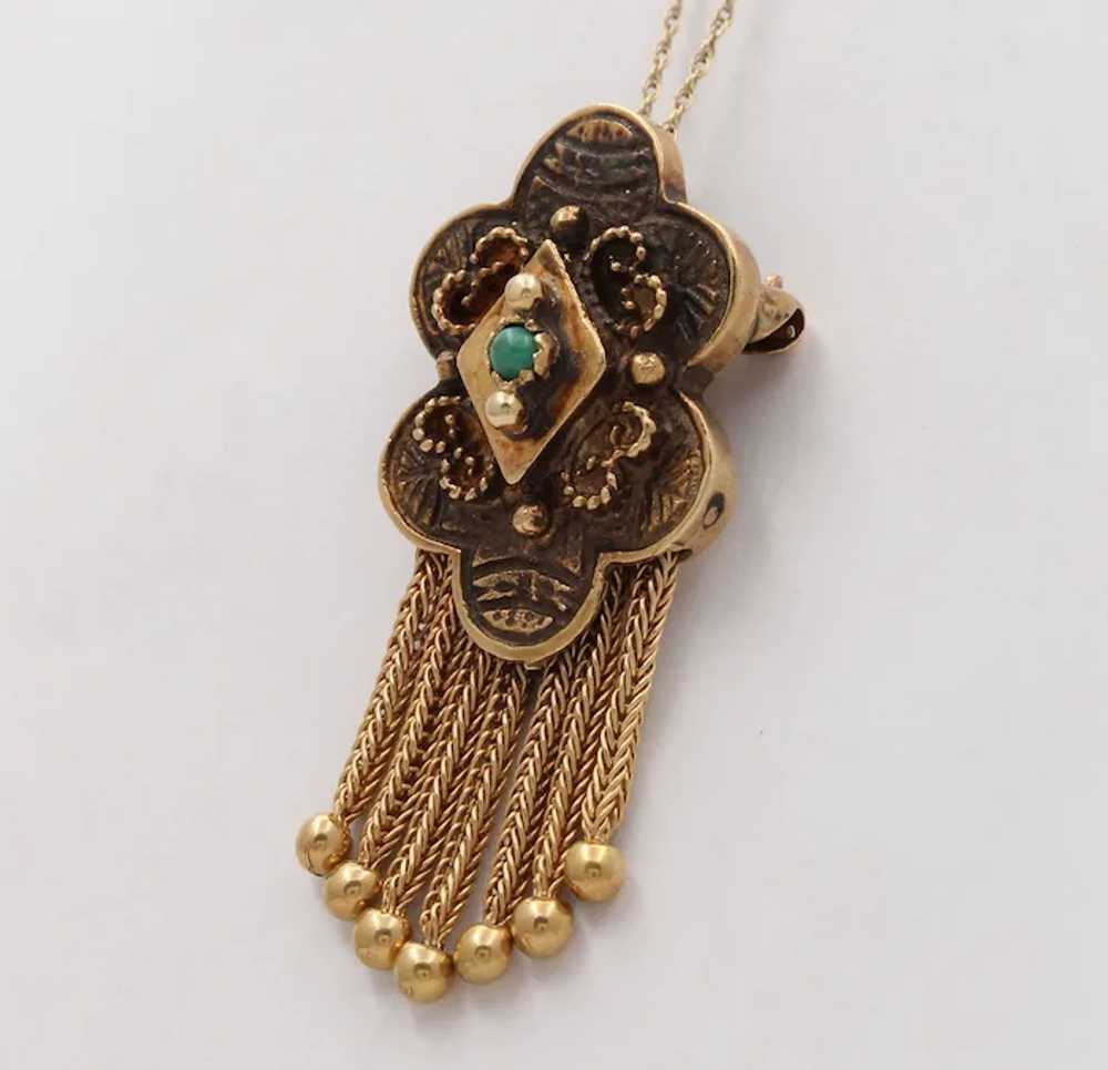 Victorian 14K Yellow Gold Shield Turquoise Foxtai… - image 3