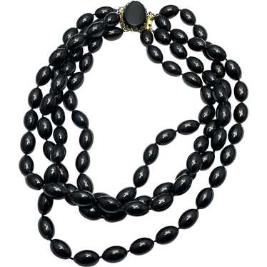 Vintage Black Bead Multi Strand Necklace