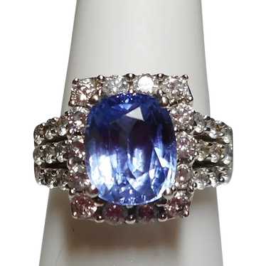 18k White Gold Cornflower Blue Sapphire & Diamond… - image 1