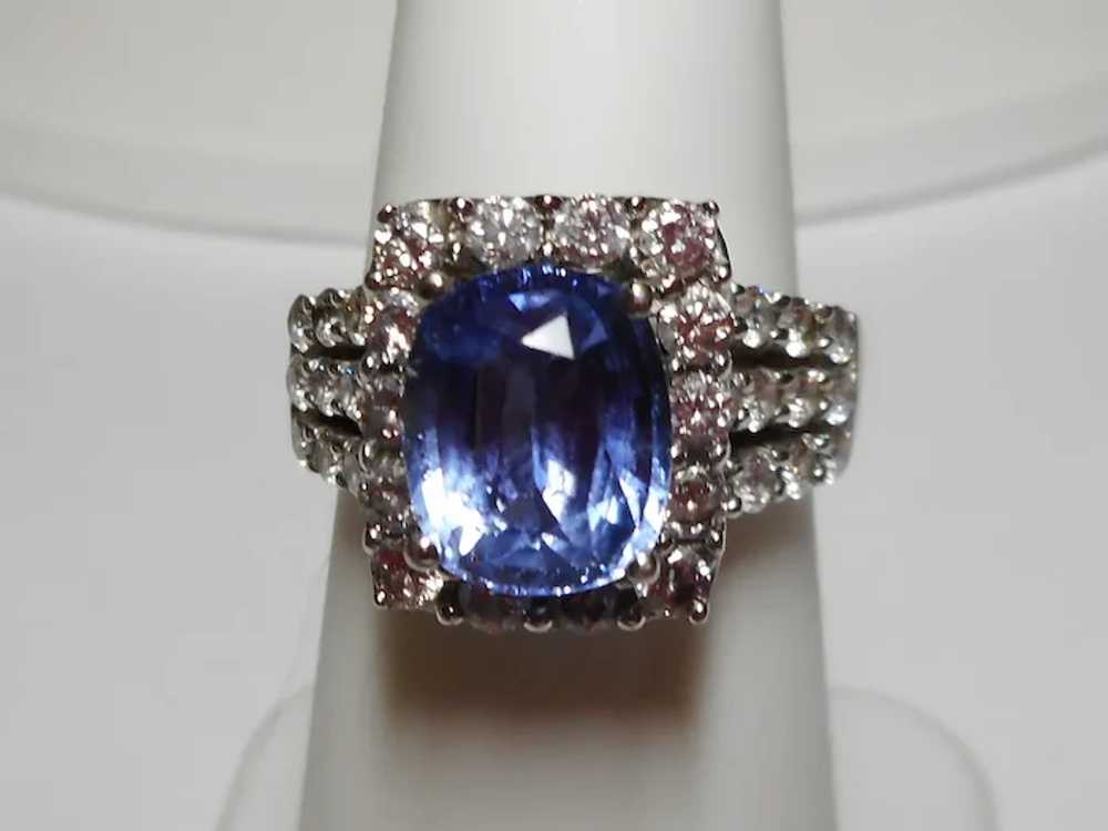 18k White Gold Cornflower Blue Sapphire & Diamond… - image 2