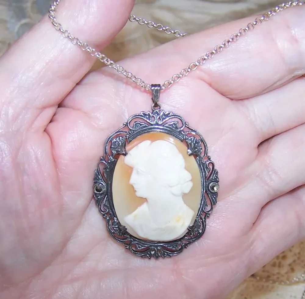 Victorian Revival Sterling Silver Shell Cameo Pen… - image 2