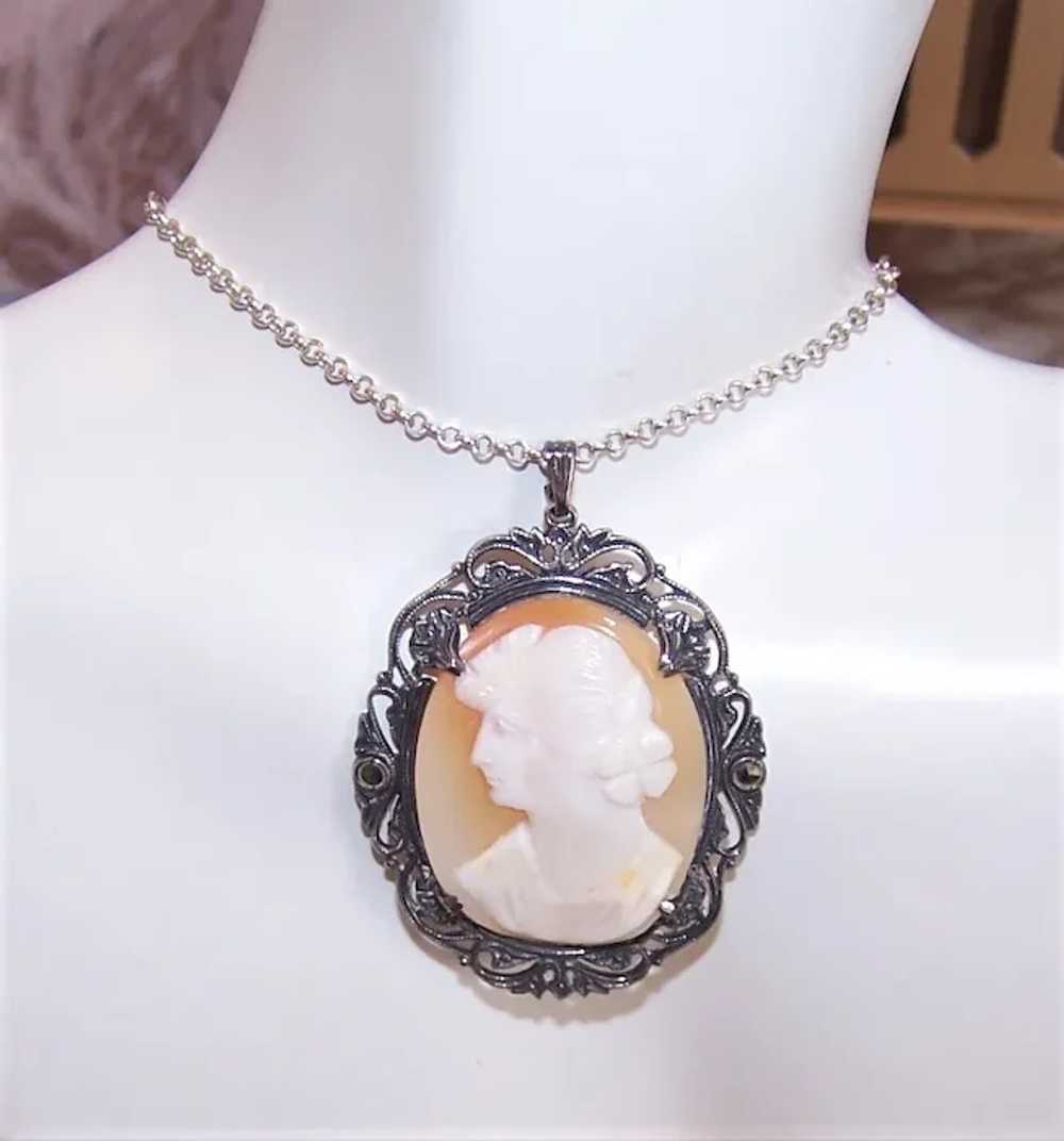 Victorian Revival Sterling Silver Shell Cameo Pen… - image 3