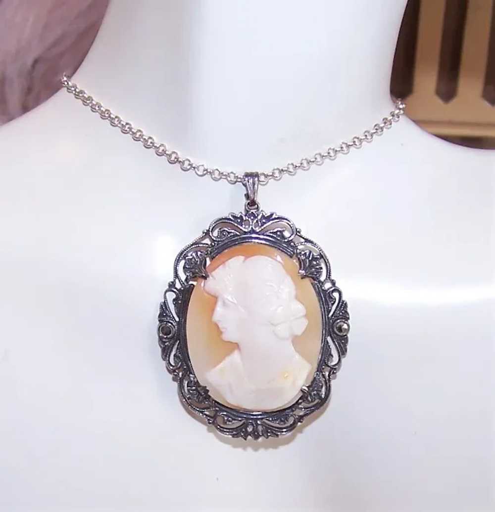 Victorian Revival Sterling Silver Shell Cameo Pen… - image 4