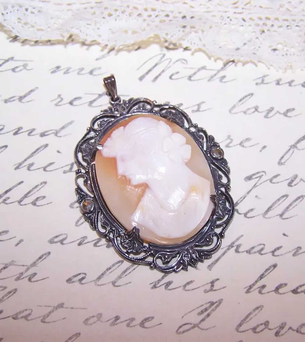 Victorian Revival Sterling Silver Shell Cameo Pen… - image 5