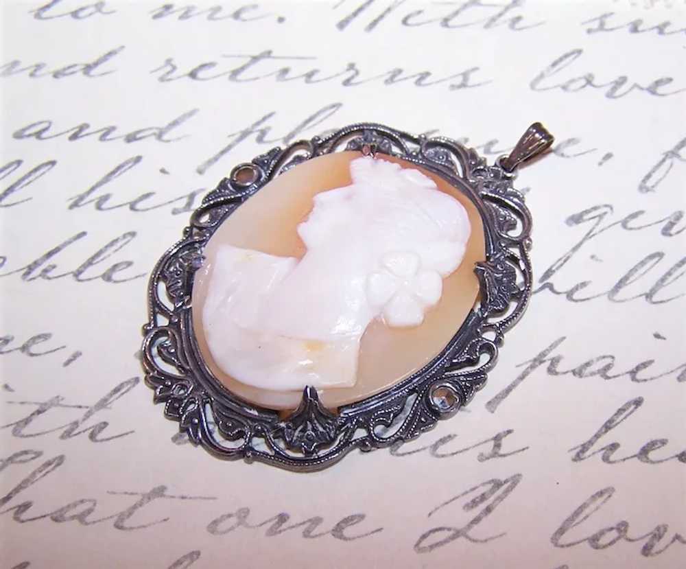 Victorian Revival Sterling Silver Shell Cameo Pen… - image 7