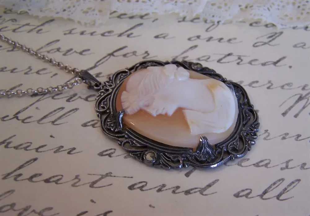 Victorian Revival Sterling Silver Shell Cameo Pen… - image 8