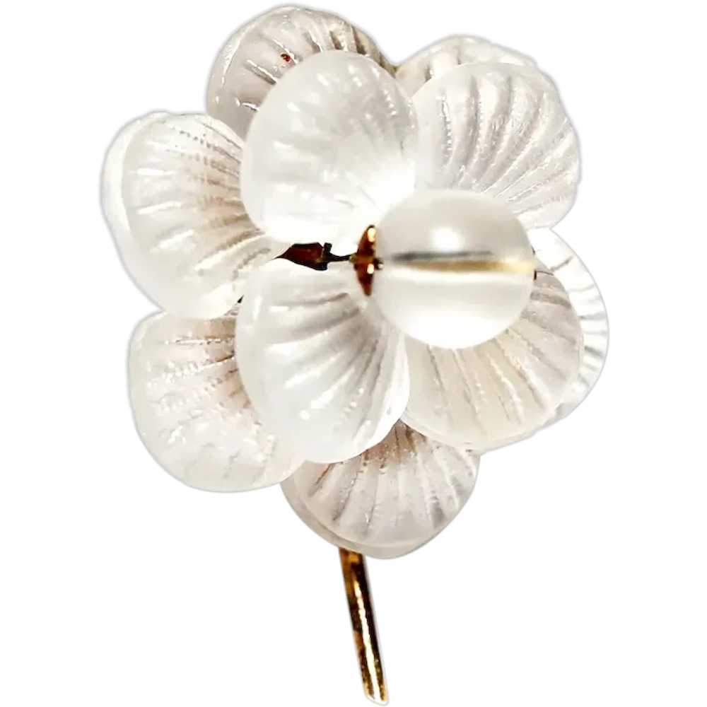 Haskell Flower Stickpin, Carved Frosted Glass or … - image 1