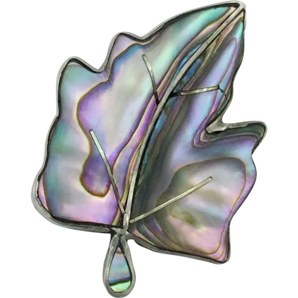 Mexico Sterling Silver Abalone Leaf Brooch - image 1