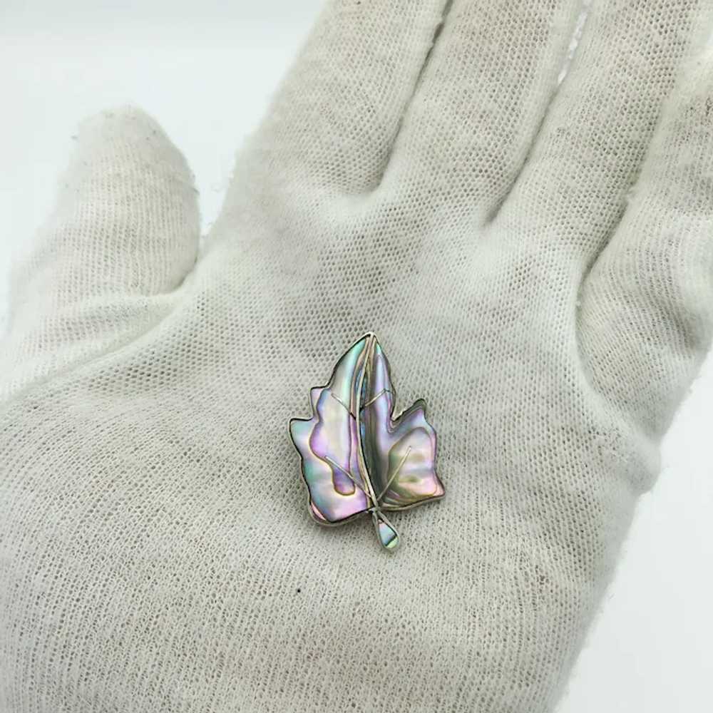 Mexico Sterling Silver Abalone Leaf Brooch - image 3