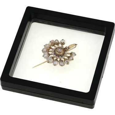 Antique 19Th Cent Gold Natural Pearl Diamond Pin