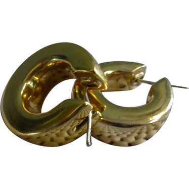 14k Round Thick Large Hoop Earrings 1" 9.12 g - image 1